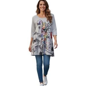 57. Et’Lois Dog Abstract Colorful Top / Tunic Size M
